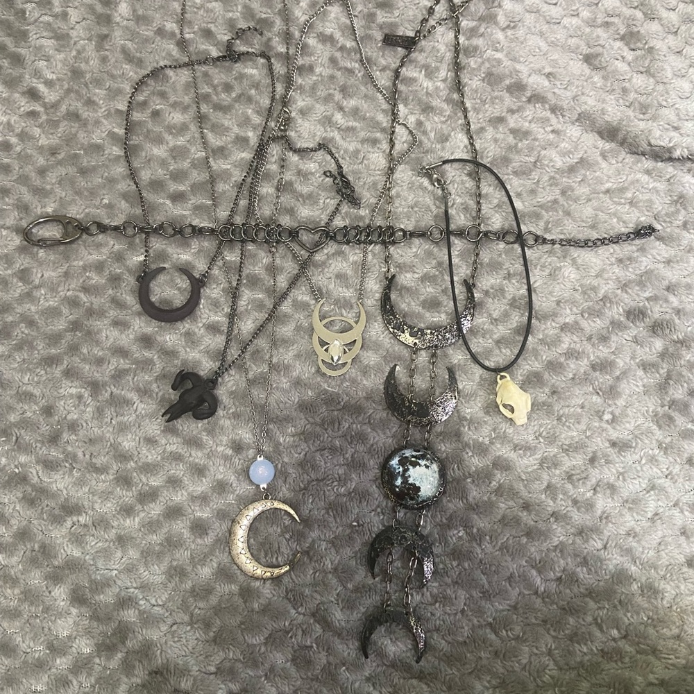 Gothy necklace lot killstar restyle rogue and wolf choker moon Ram skull